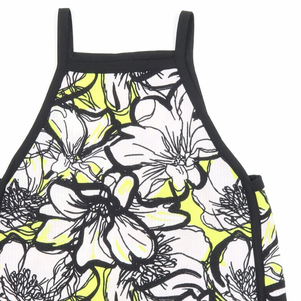 River Island Womens Black Floral Polyester Basic Tank Size 14 Square Neck