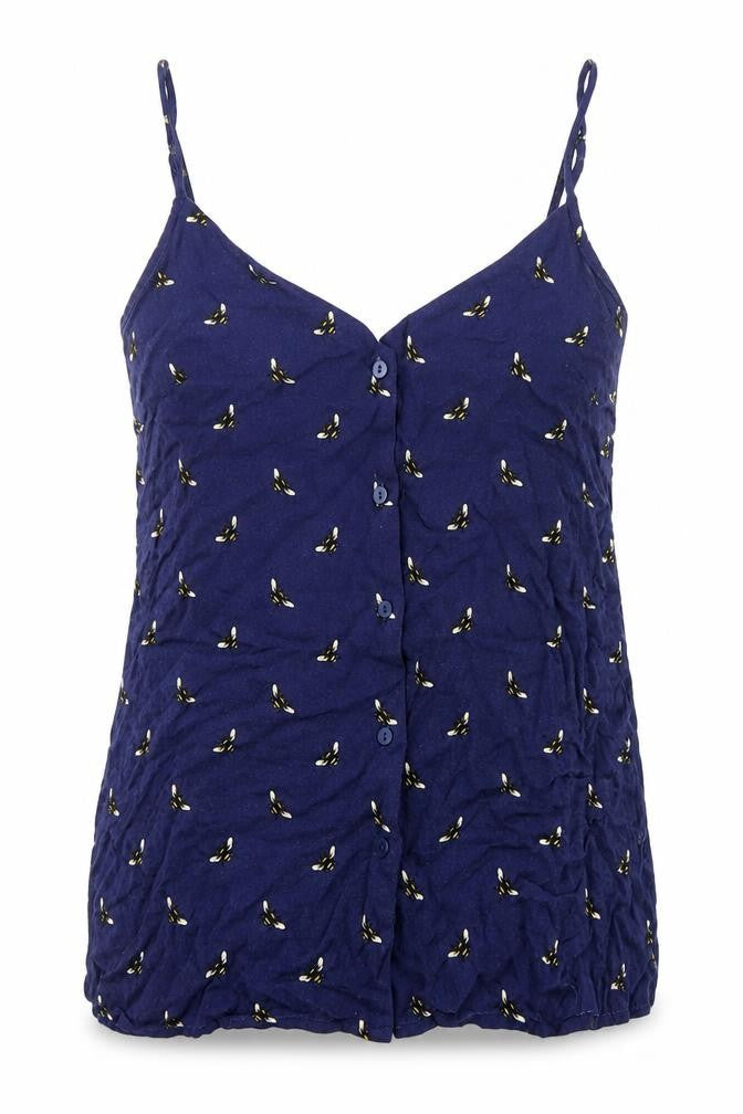 Warehouse Womens Blue Geometric Viscose Basic Tank Size 8 V-Neck - Bee Pattern