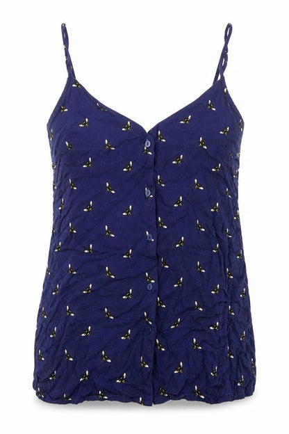Warehouse Womens Blue Geometric Viscose Basic Tank Size 8 V-Neck - Bee Pattern