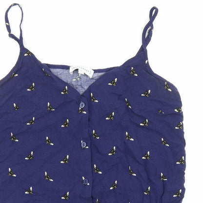 Warehouse Womens Blue Geometric Viscose Basic Tank Size 8 V-Neck - Bee Pattern