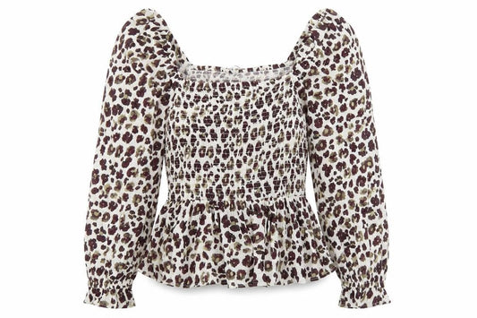 F&F Womens Brown Animal Print Viscose Basic Blouse Size 14 Square Neck - Leopard Print