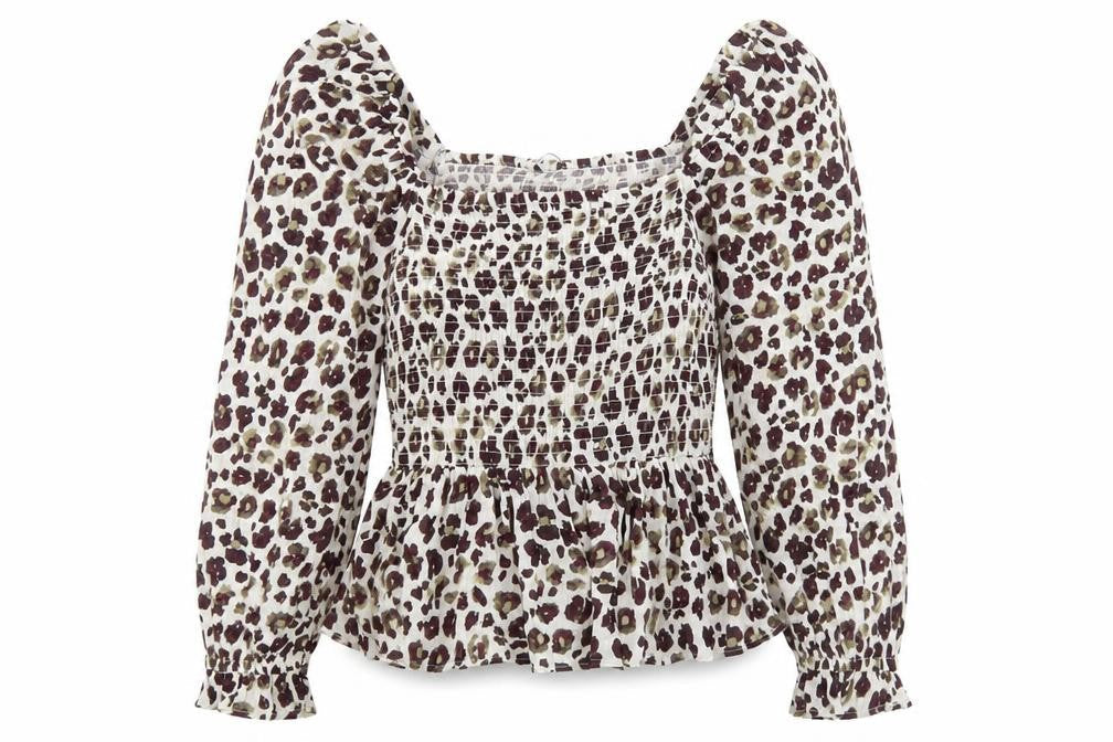 F&F Womens Brown Animal Print Viscose Basic Blouse Size 14 Square Neck - Leopard Print