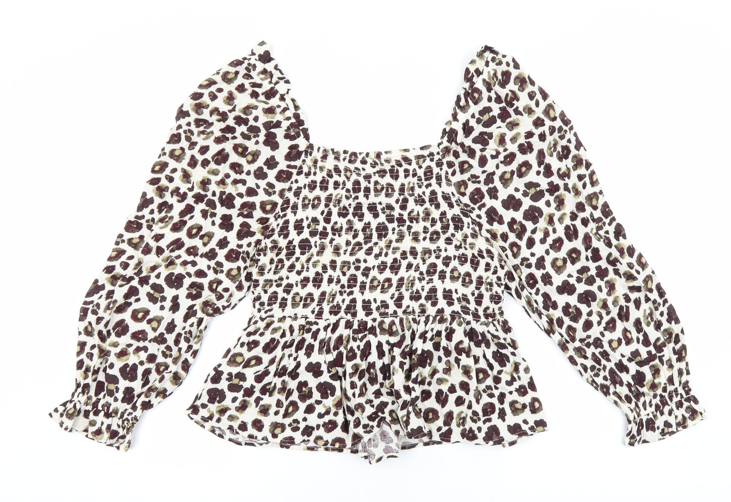 F&F Womens Brown Animal Print Viscose Basic Blouse Size 14 Square Neck - Leopard Print