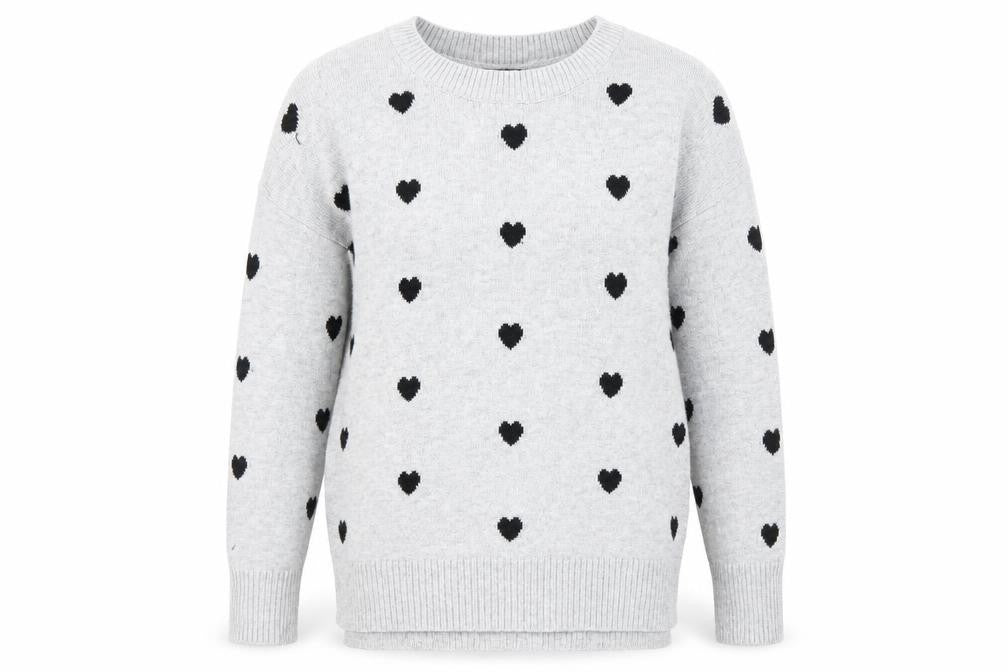 Gap Womens Grey Round Neck Geometric Cotton Pullover Jumper Size S - Heart Detail