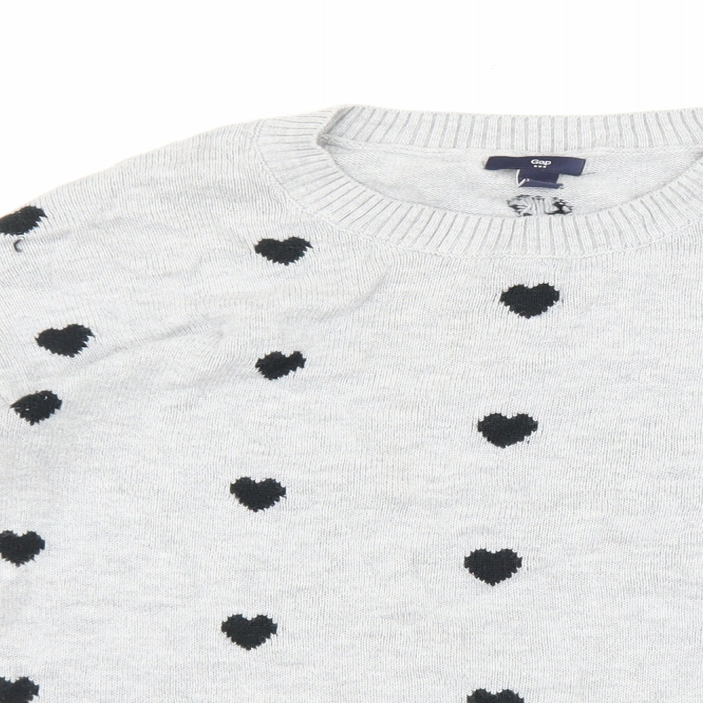 Gap Womens Grey Round Neck Geometric Cotton Pullover Jumper Size S - Heart Detail