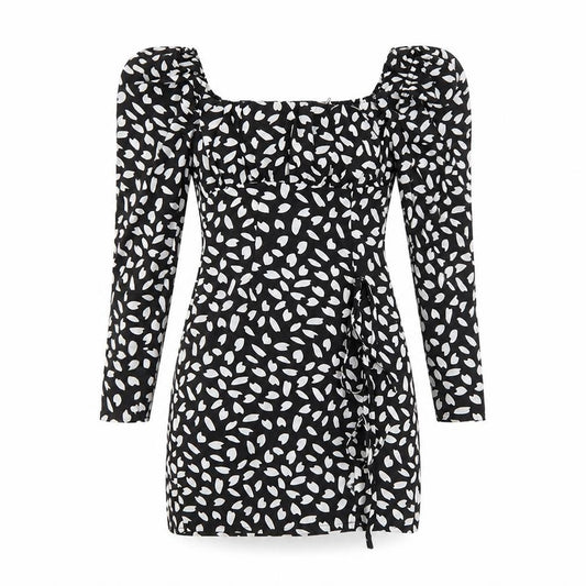 PRETTYLITTLETHING Womens Black Geometric Polyester Bodycon Size 8 Square Neck Pullover