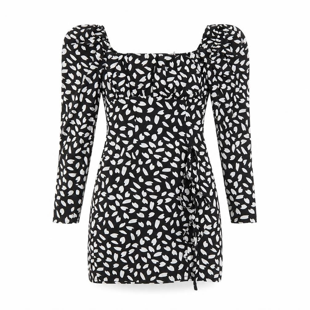 PRETTYLITTLETHING Womens Black Geometric Polyester Bodycon Size 8 Square Neck Pullover