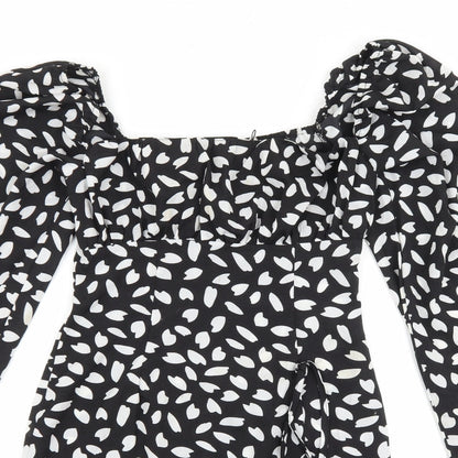 PRETTYLITTLETHING Womens Black Geometric Polyester Bodycon Size 8 Square Neck Pullover