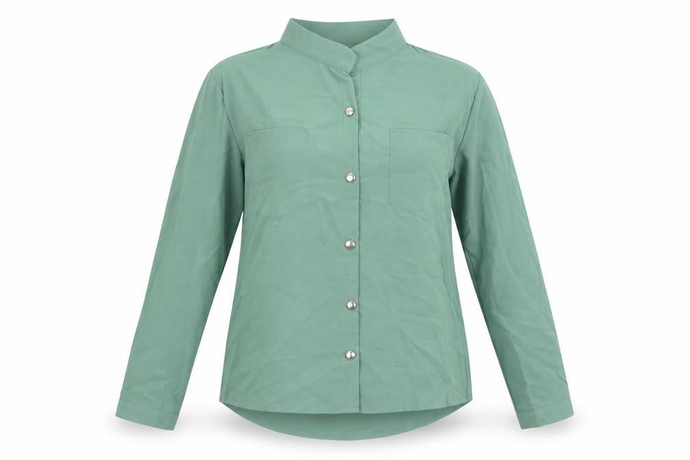W Y Z & B Womens Green Polyester Basic Button-Up Size M Round Neck
