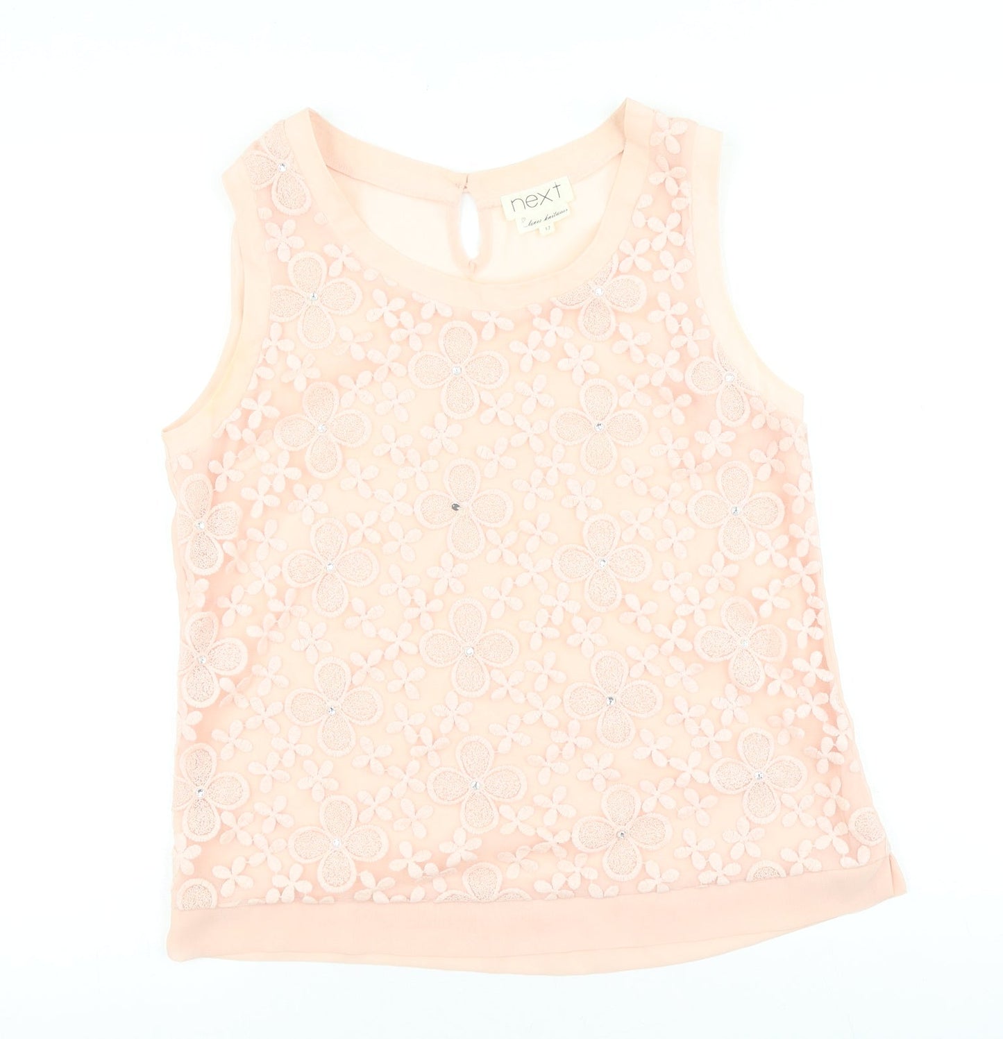 NEXT Womens Pink Floral Polyester Basic Tank Size 12 Scoop Neck