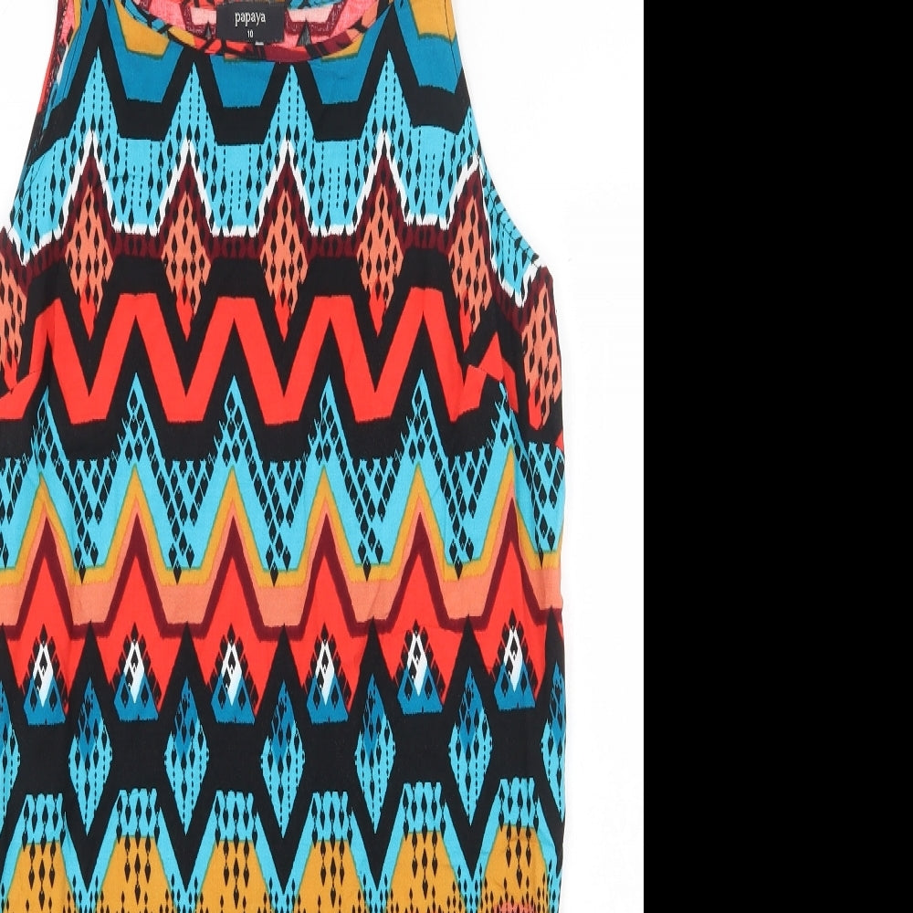 Papaya Womens Multicoloured Geometric Viscose Shift Size 10 Scoop Neck Pullover