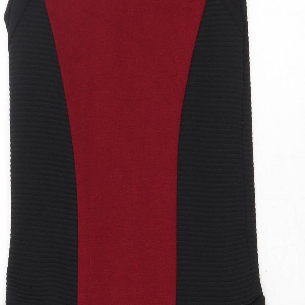River Island Womens Black Colourblock Viscose Pencil Dress Size 8 Scoop Neck Zip