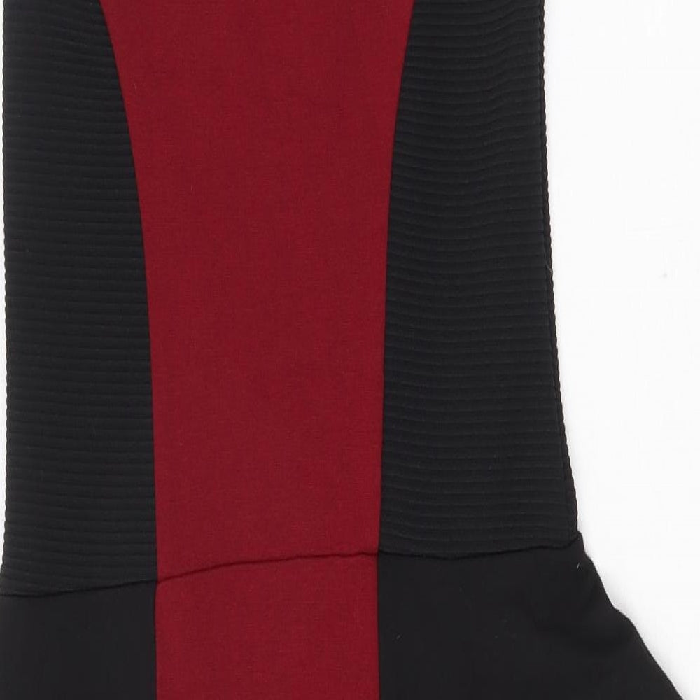 River Island Womens Black Colourblock Viscose Pencil Dress Size 8 Scoop Neck Zip