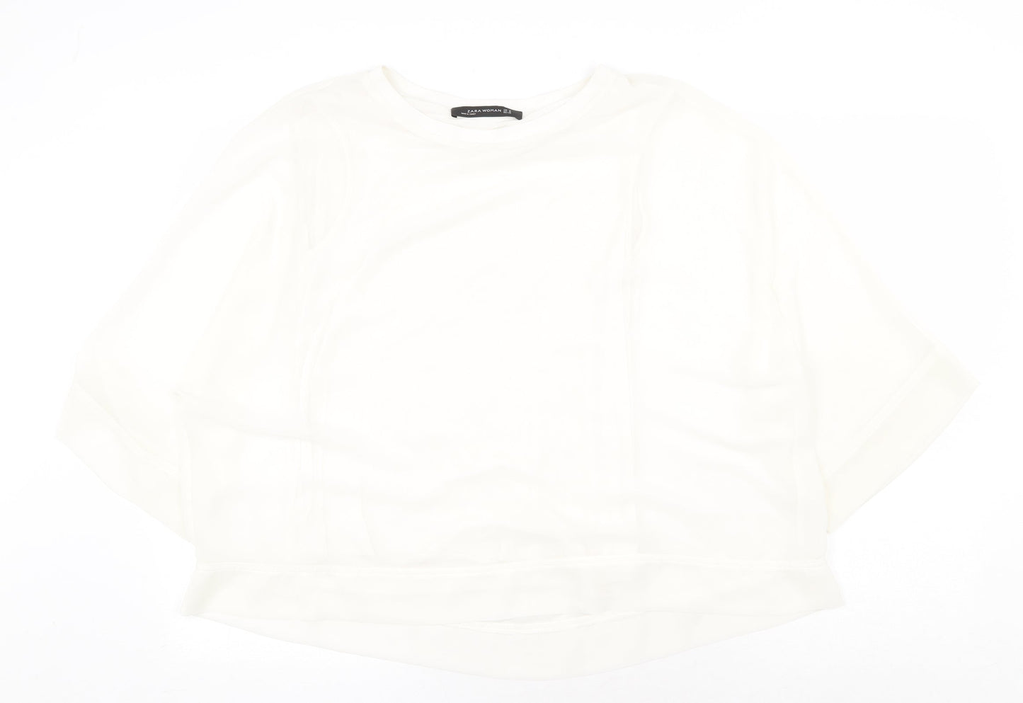 Zara Womens White Polyester Basic Blouse Size M Boat Neck