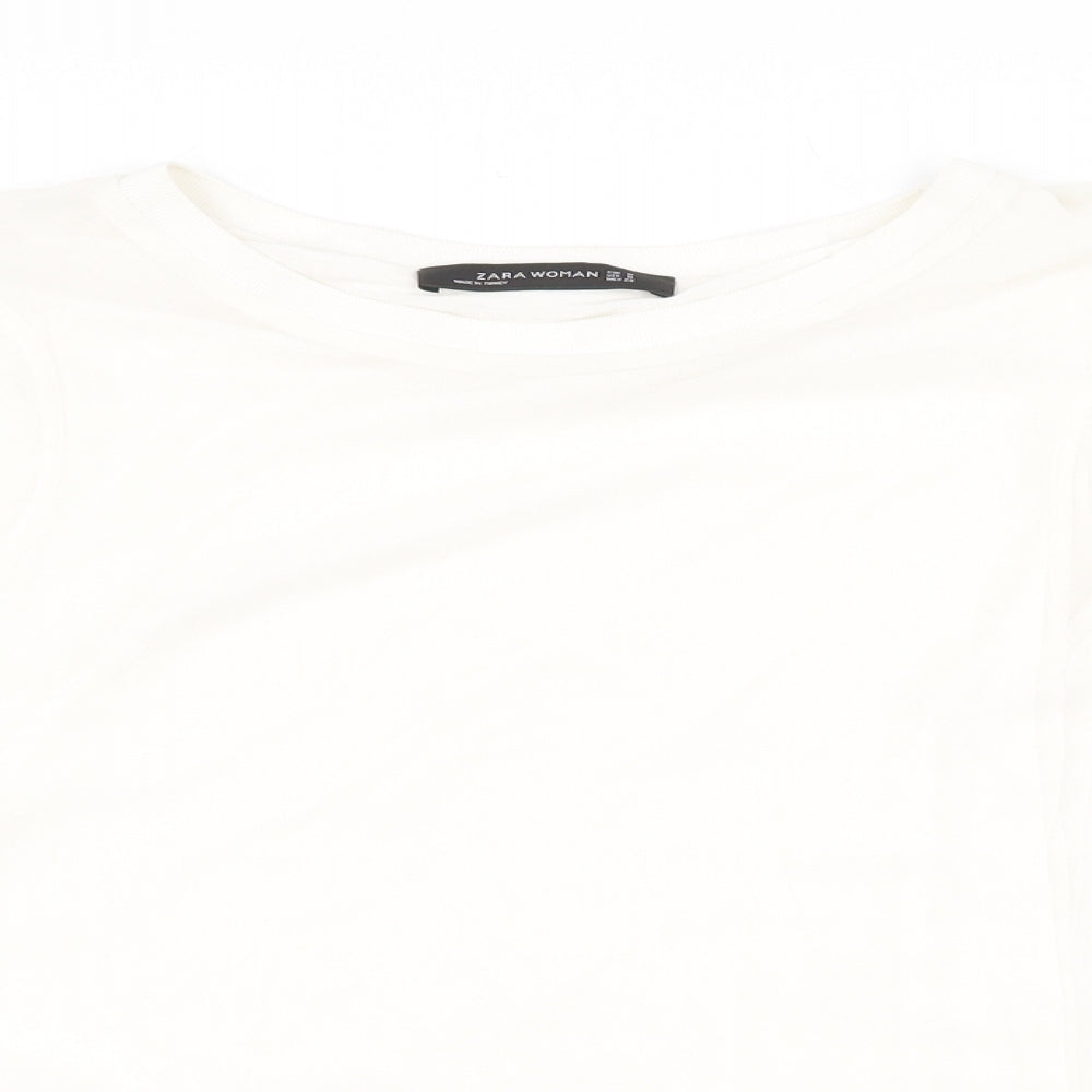 Zara Womens White Polyester Basic Blouse Size M Boat Neck