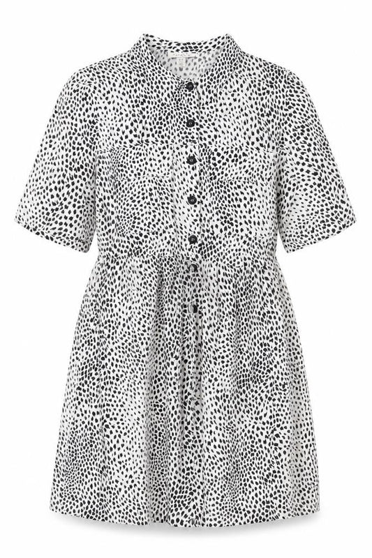 Topshop Womens White Geometric Viscose Shirt Dress Size 10 Collared Tie