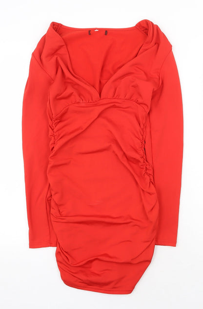 Womens Red Polyester Mini Size 6 V-Neck Pullover