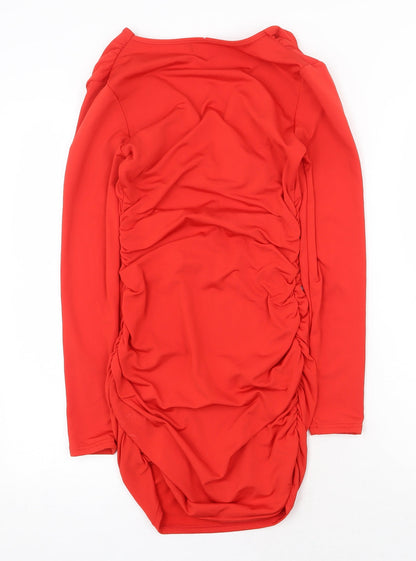 Womens Red Polyester Mini Size 6 V-Neck Pullover