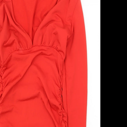 Womens Red Polyester Mini Size 6 V-Neck Pullover
