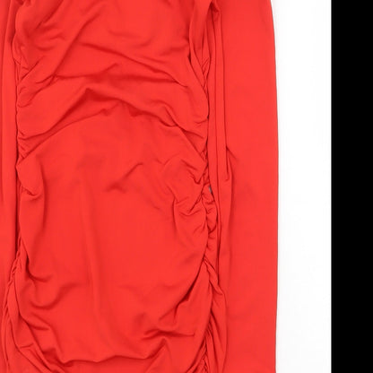 Womens Red Polyester Mini Size 6 V-Neck Pullover