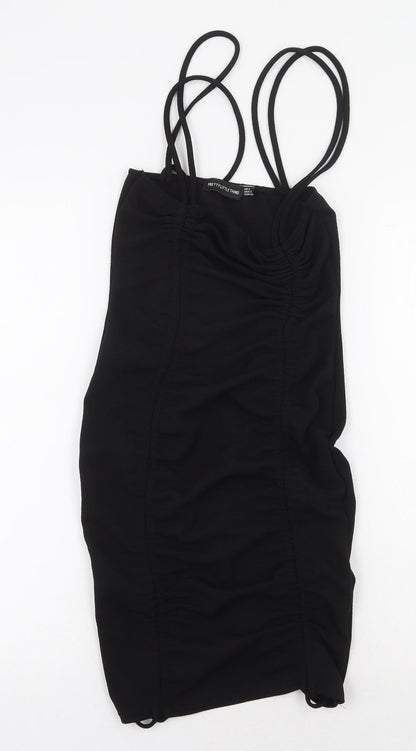 PRETTYLITTLETHING Womens Black Polyester Bodycon Size 6 Square Neck Tie