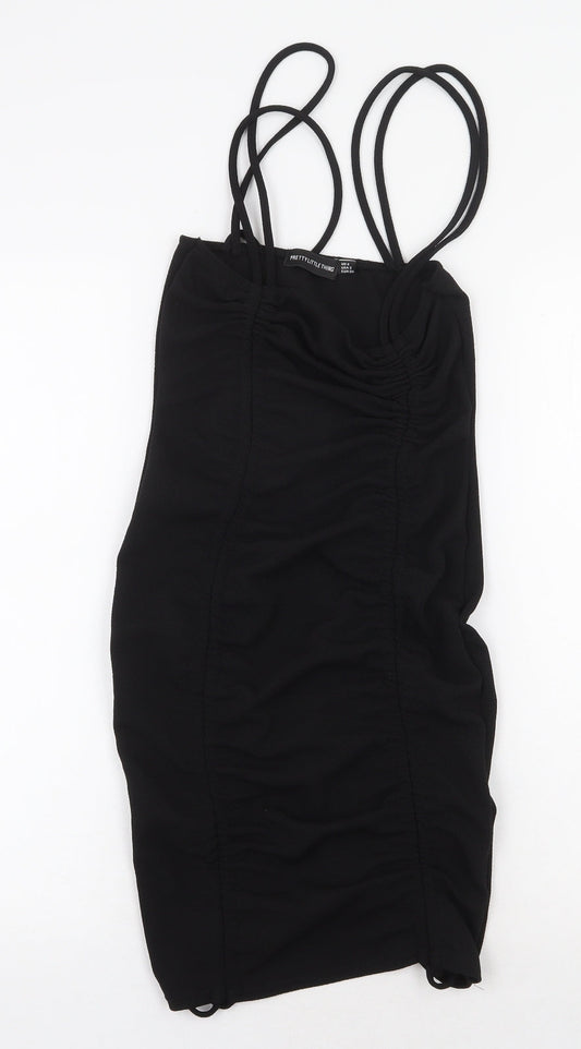 PRETTYLITTLETHING Womens Black Polyester Bodycon Size 6 Square Neck Tie