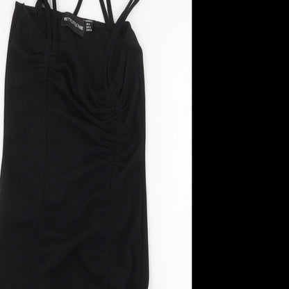 PRETTYLITTLETHING Womens Black Polyester Bodycon Size 6 Square Neck Tie