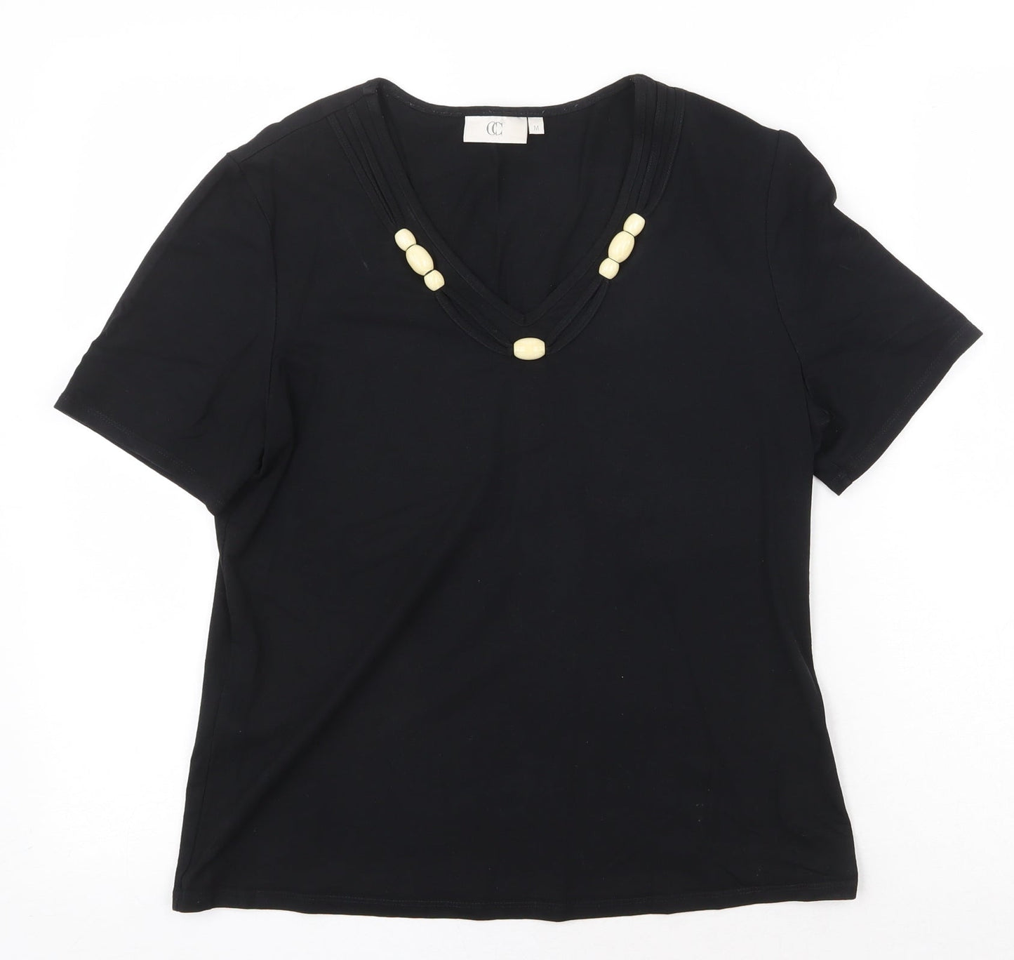 GG Womens Black Viscose Basic T-Shirt Size M V-Neck