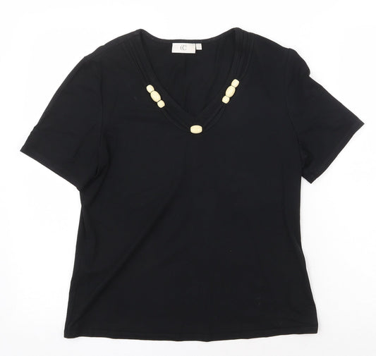 GG Womens Black Viscose Basic T-Shirt Size M V-Neck