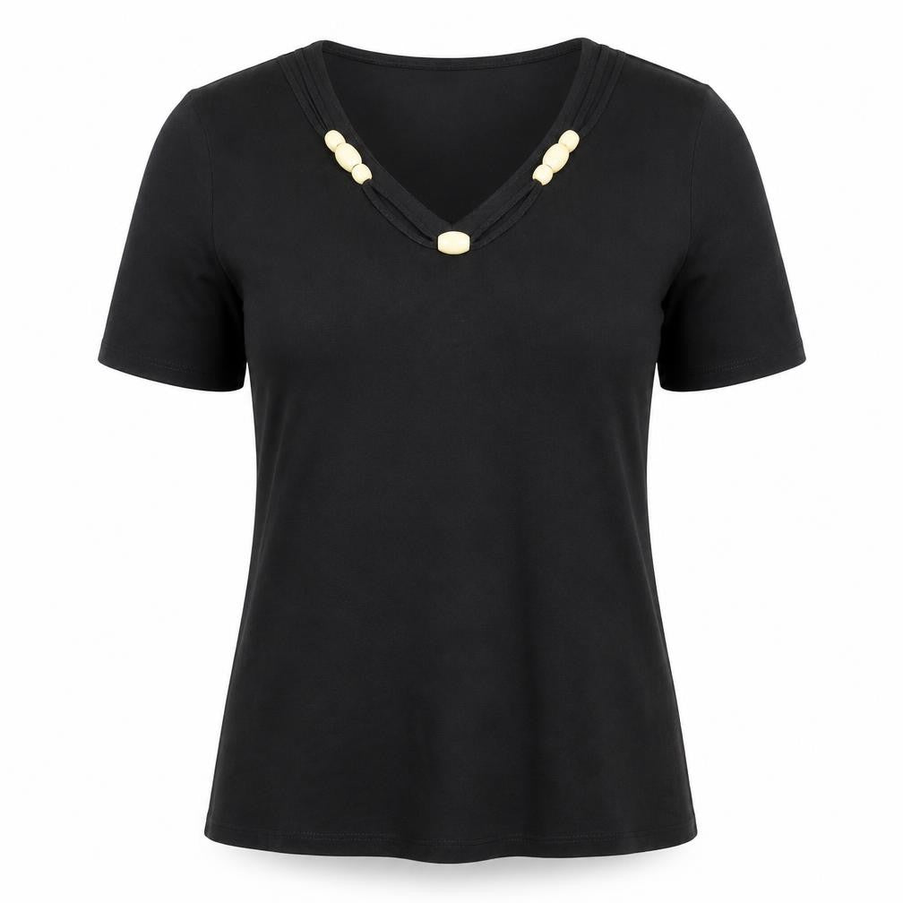 GG Womens Black Viscose Basic T-Shirt Size M V-Neck