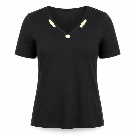 GG Womens Black Viscose Basic T-Shirt Size M V-Neck