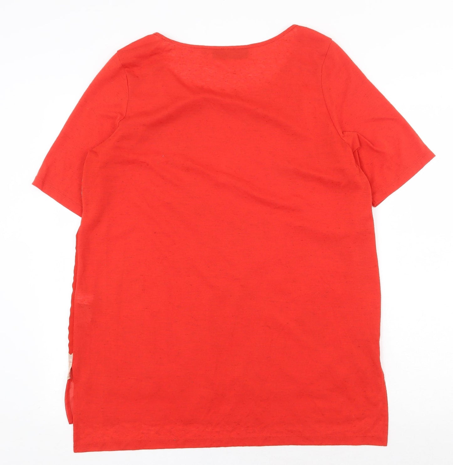 NEXT Womens Red Floral Polyester Basic T-Shirt Size 14 Scoop Neck
