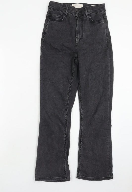 Marks and Spencer Womens Black Cotton Flared Jeans Size 6 Regular Zip - Cropped