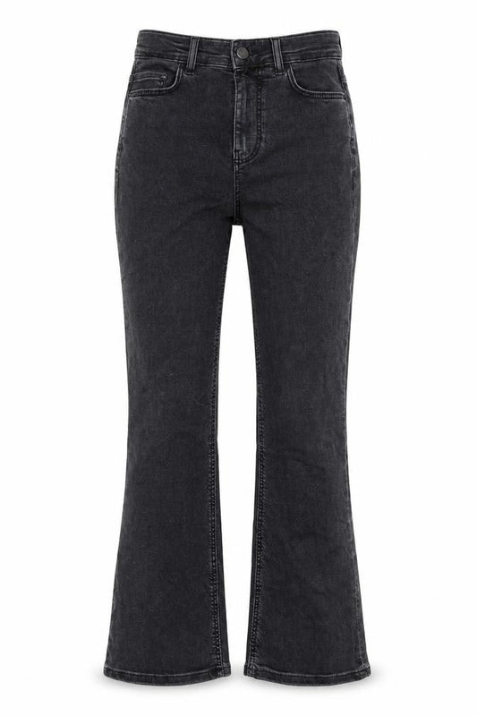 Marks & Spencer Womens Black Cotton Flared Jeans Size 6 Regular Zip - Cropped