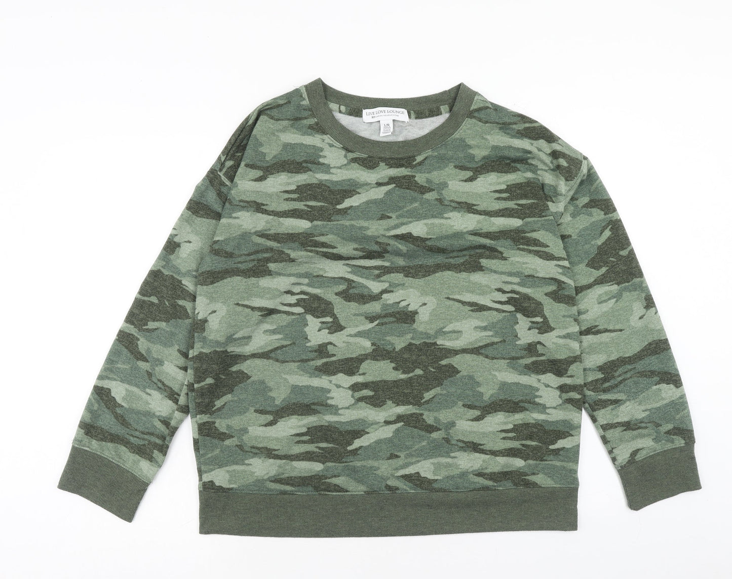 Karen Neuburger Womens Green Camouflage Polyester Pullover Sweatshirt Size L Pullover