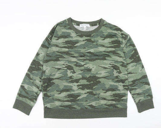 Karen Neuburger Womens Green Camouflage Polyester Pullover Sweatshirt Size L Pullover