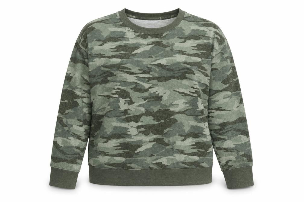 Karen Neuburger Womens Green Camouflage Polyester Pullover Sweatshirt Size L Pullover