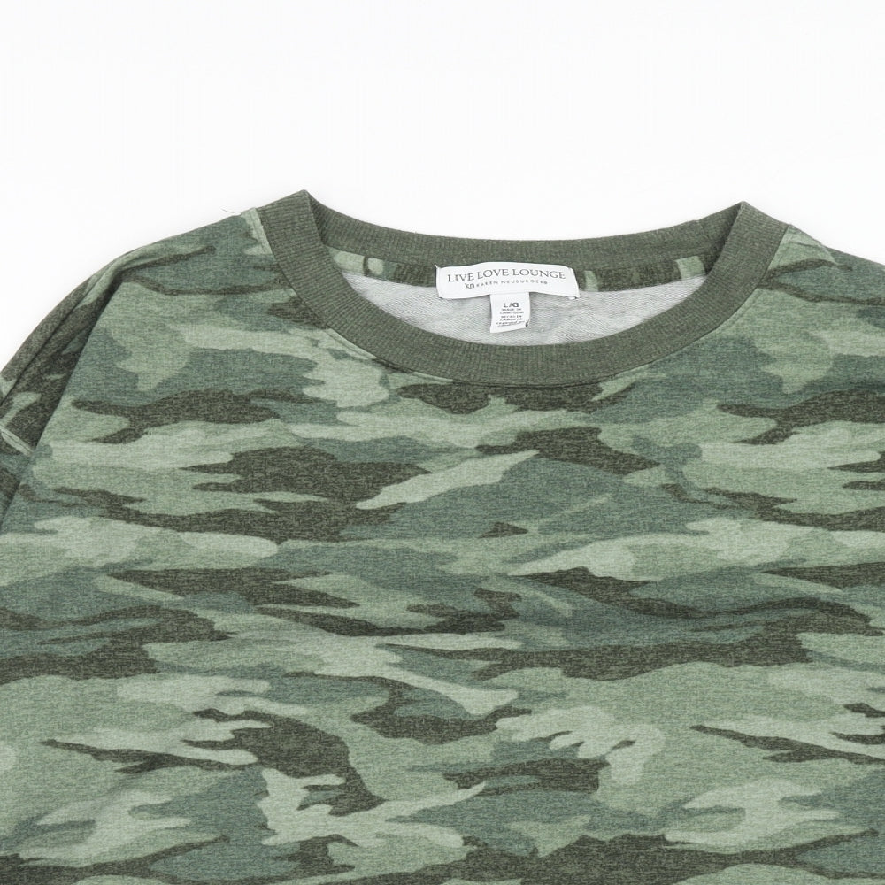Karen Neuburger Womens Green Camouflage Polyester Pullover Sweatshirt Size L Pullover