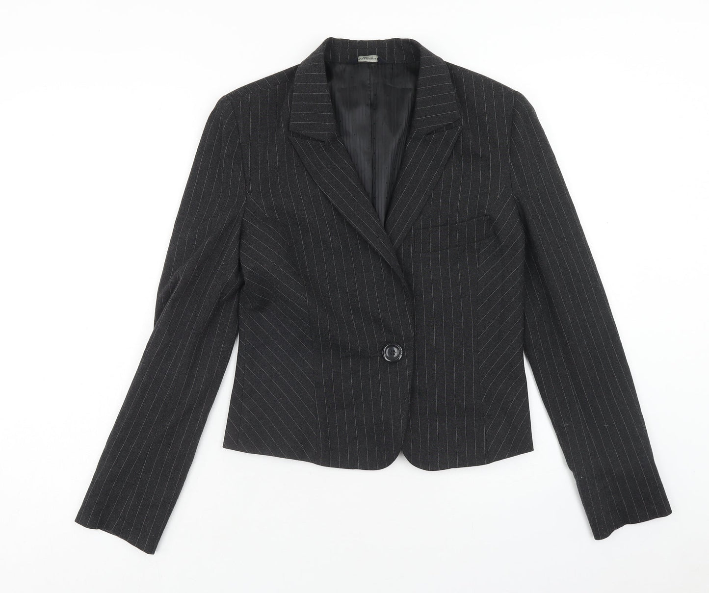 Full Circle Womens Grey Striped Jacket Blazer Size 10 Button