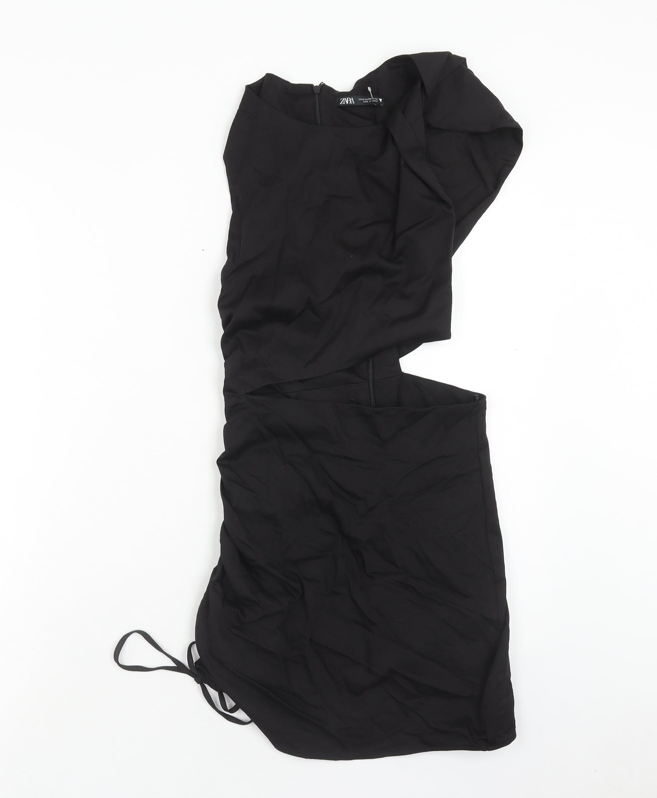 Zara Womens Black Cotton Mini Size XS Boat Neck Zip