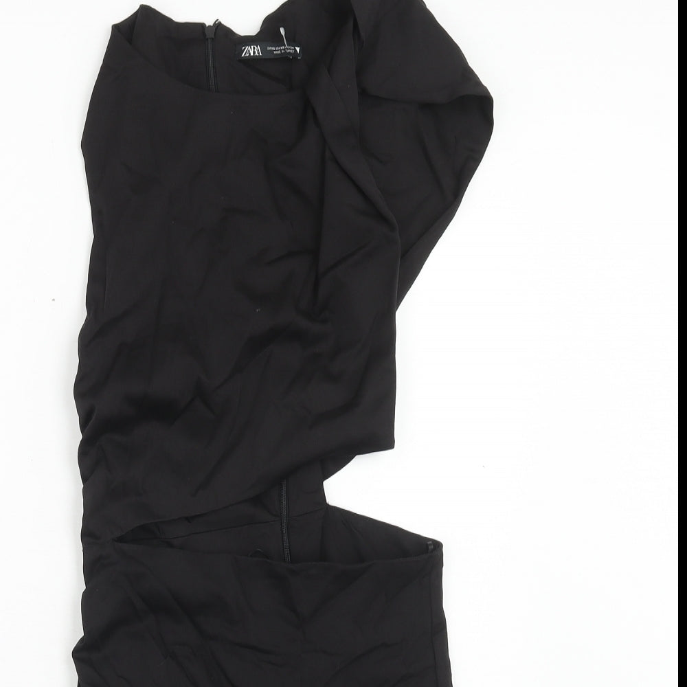 Zara Womens Black Cotton Mini Size XS Boat Neck Zip