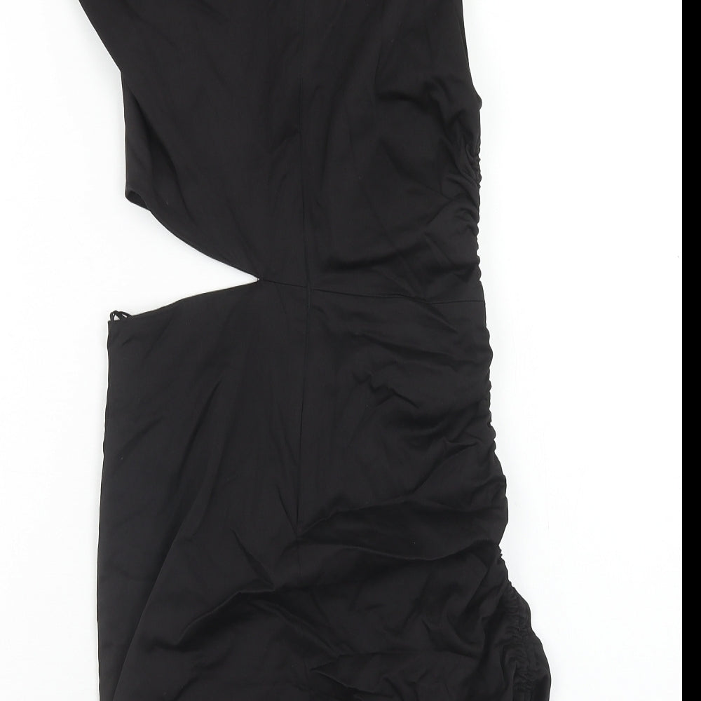 Zara Womens Black Cotton Mini Size XS Boat Neck Zip