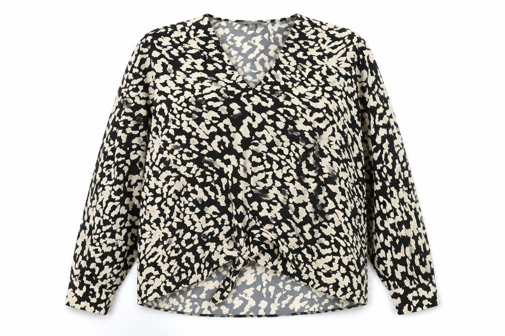 Primark Womens Beige Geometric Polyester Basic Blouse Size 12 V-Neck