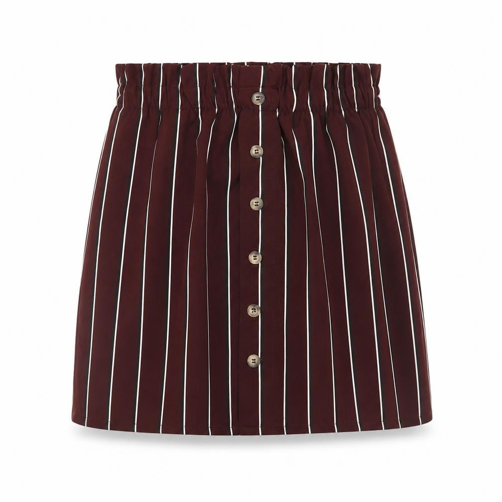 Pull&Bear Womens Brown Striped Polyester A-Line Skirt Size M