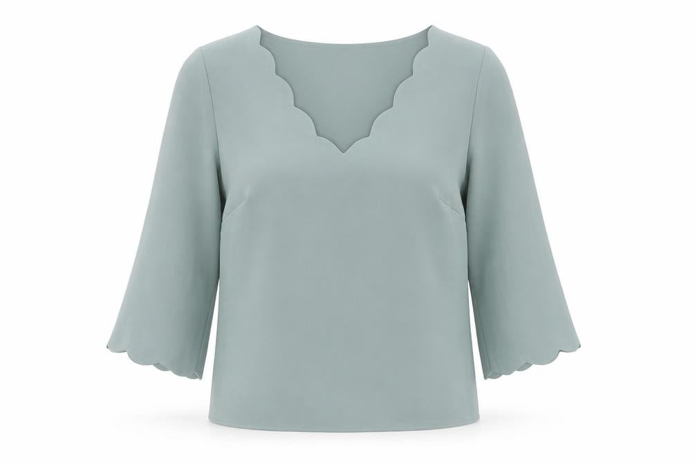 H&M Womens Blue Polyester Basic Blouse Size 8 V-Neck - Scallop Trim