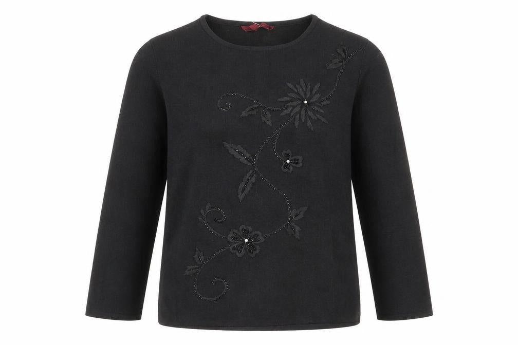 After Dark Womens Black Round Neck Floral Viscose Pullover Jumper Size S