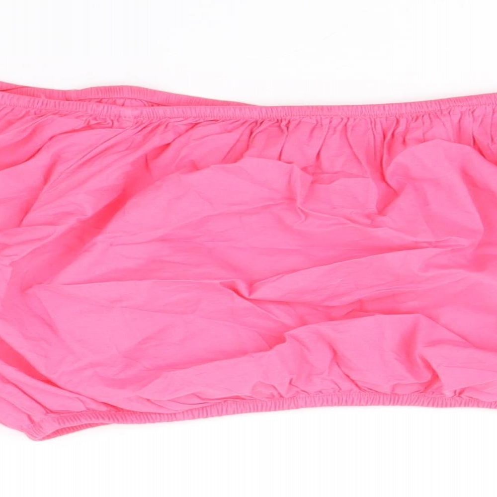 Marks and Spencer Womens Pink 100% Cotton Cropped Tank Size 12 Off the Shoulder - Flower Detail on Sleeves