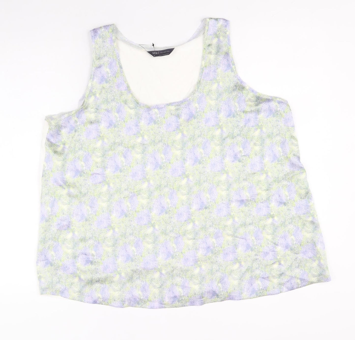 Marks and Spencer Womens White Geometric Polyester Basic Tank Size 16 Scoop Neck