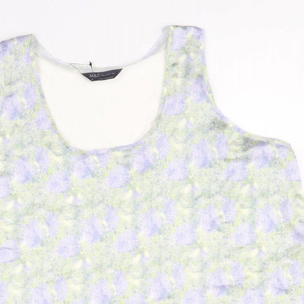 Marks and Spencer Womens White Geometric Polyester Basic Tank Size 16 Scoop Neck
