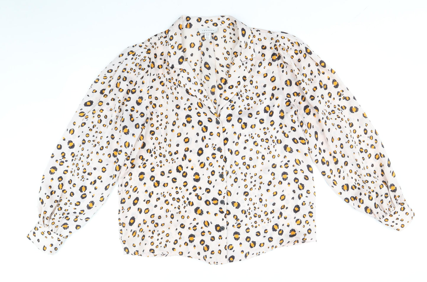 Topshop Womens Ivory Animal Print Polyester Basic Button-Up Size 10 Collared - Cheetah Print